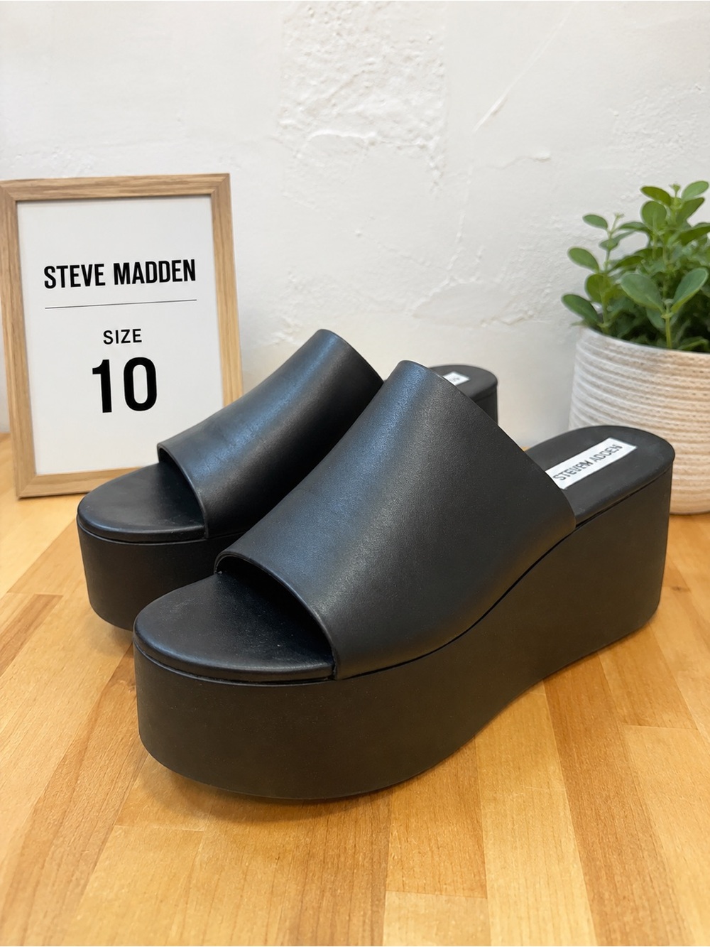 Steve Madden Black Platform Slide Sandals